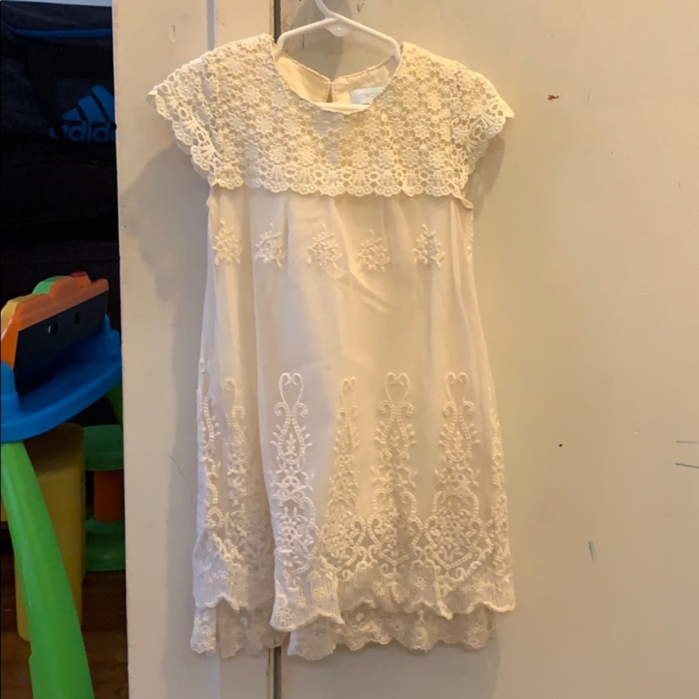 Off white embroidered kids dress